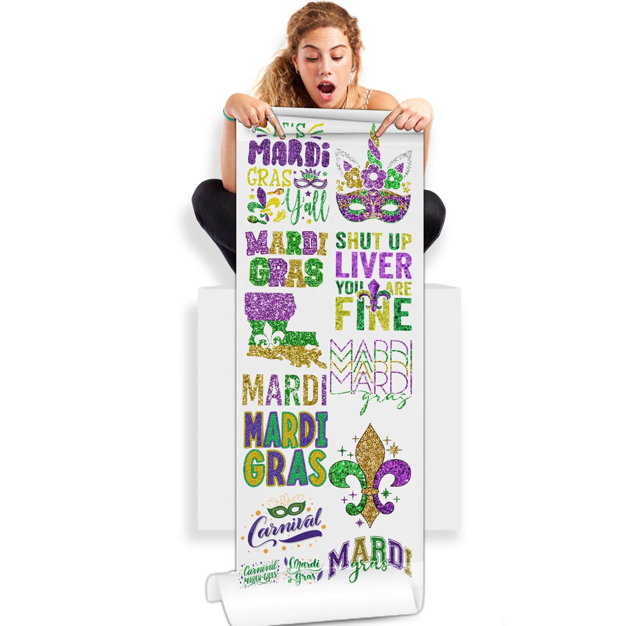 Mardi Gras Carnival Glitter Faux Sparkle: 22x60 Direct-to-Film Gang Sheets